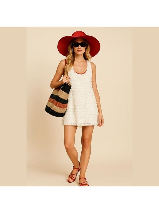 J Valdi Other - J Valdi Women's White Fringed Mini Dress Swim Cover-Up Size Large